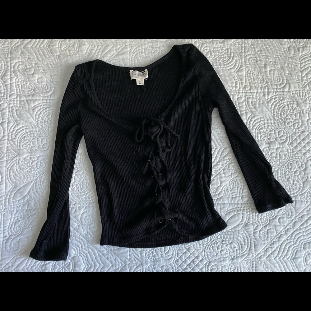 Black lace up crop top